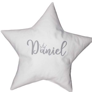 Cojín Estrella Blanco Nombre Gris